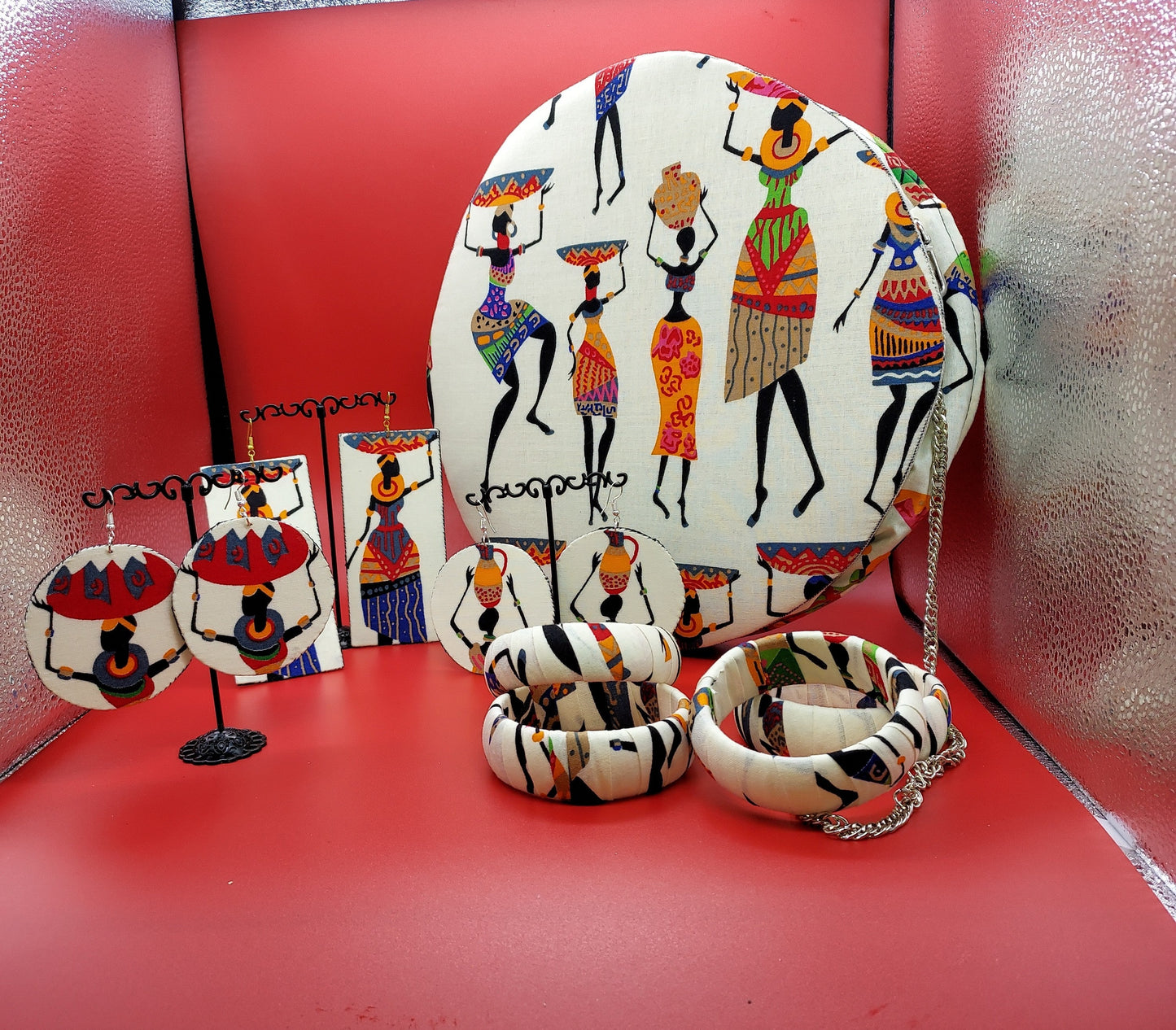 African Women Figure handmade Earring and Bracelet Sets.