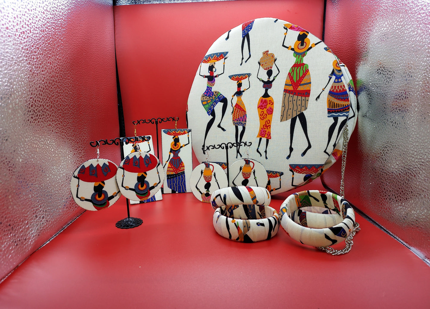 African Women Figure handmade Earring and Bracelet Sets.