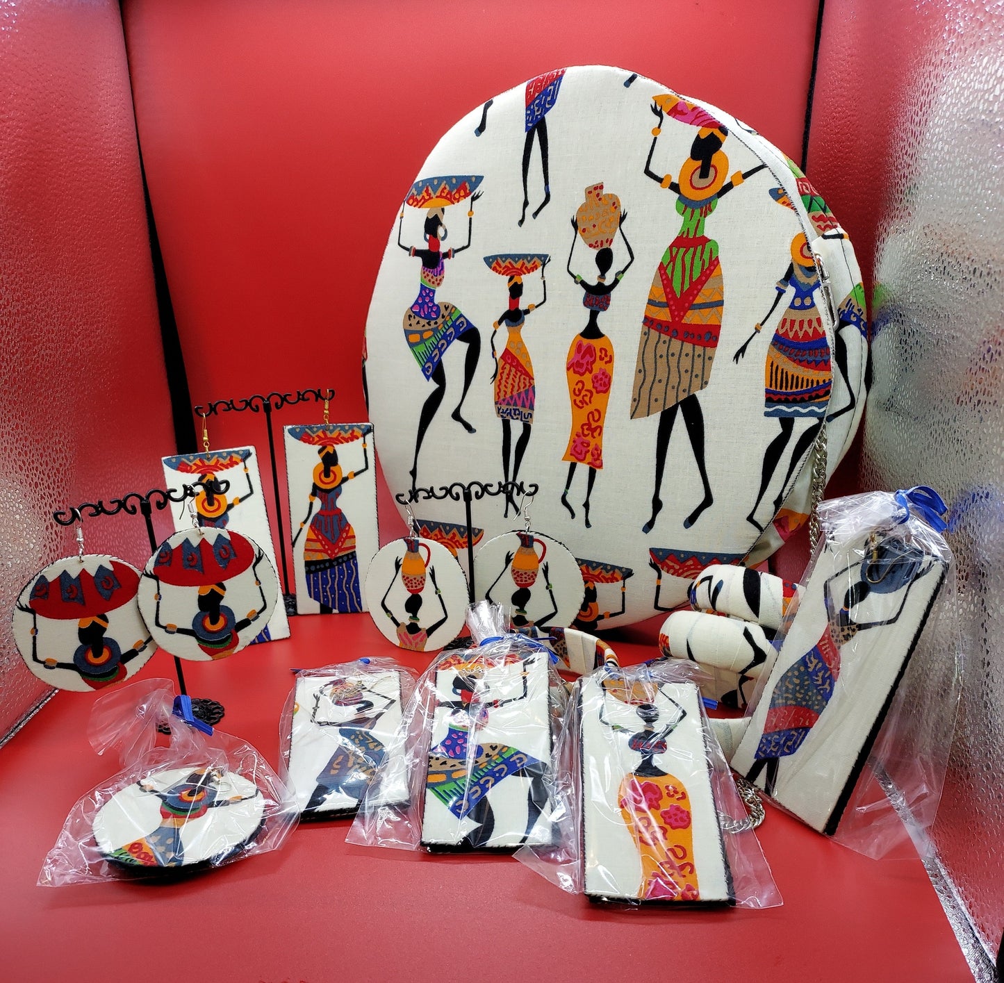 African Women Figure handmade Earring and Bracelet Sets.