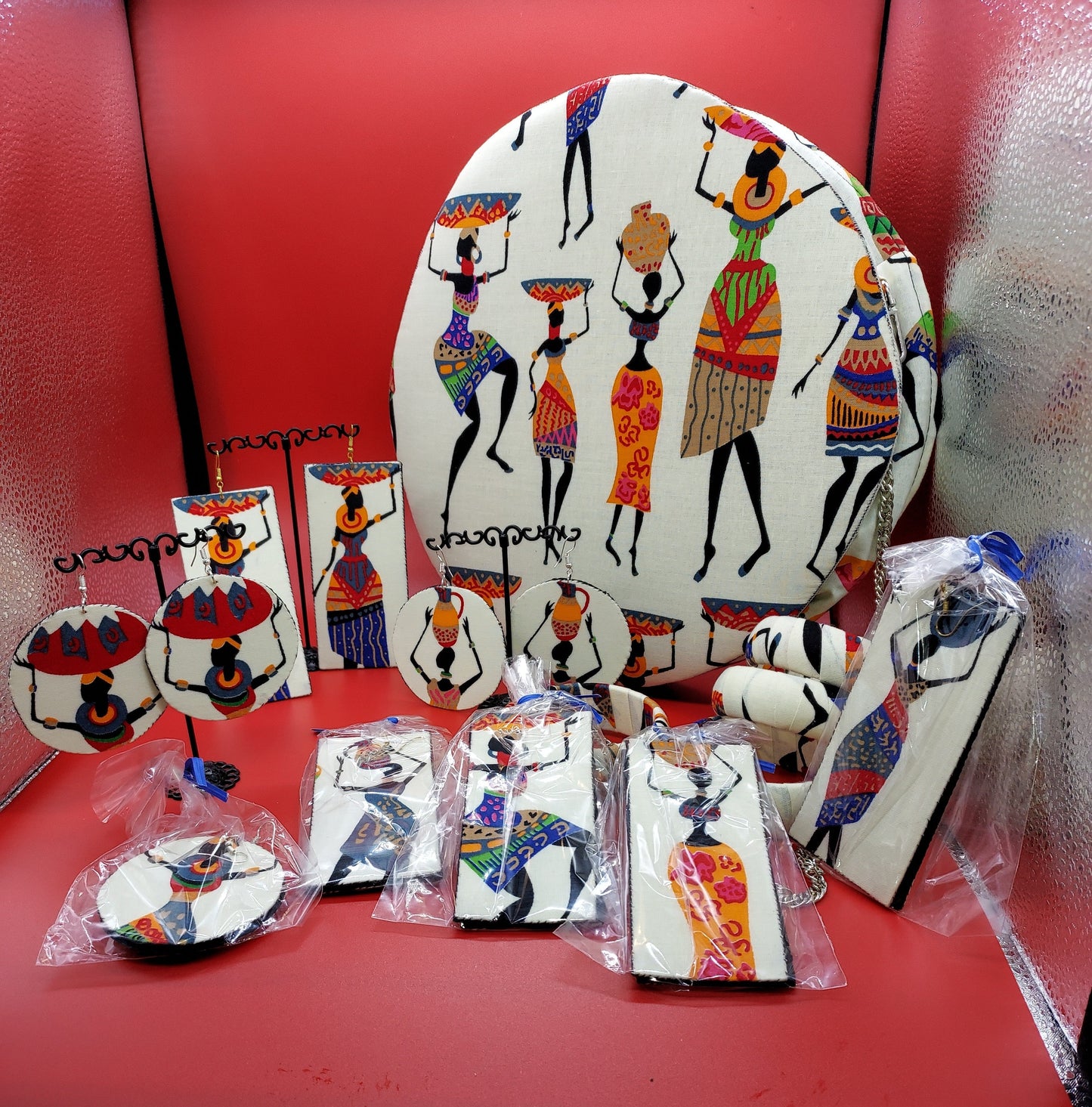 African Women Figure handmade Earring and Bracelet Sets.