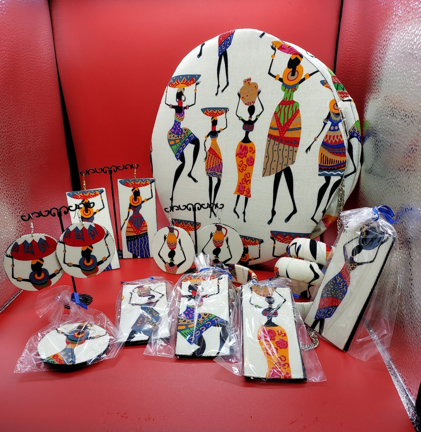 African Women Figure handmade Earring and Bracelet Sets.