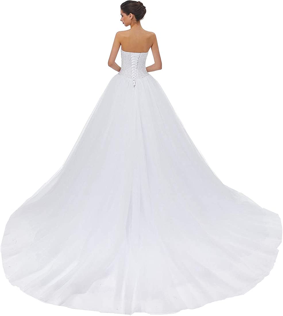 Women's Sweetheart Tulle A-line Wedding Dresses for Bride with Train