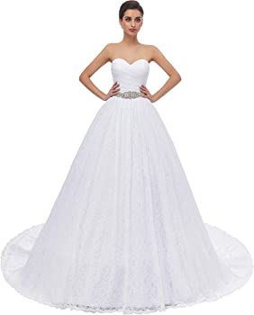Women's Ball Gown Lace Bridal Wedding Dresses