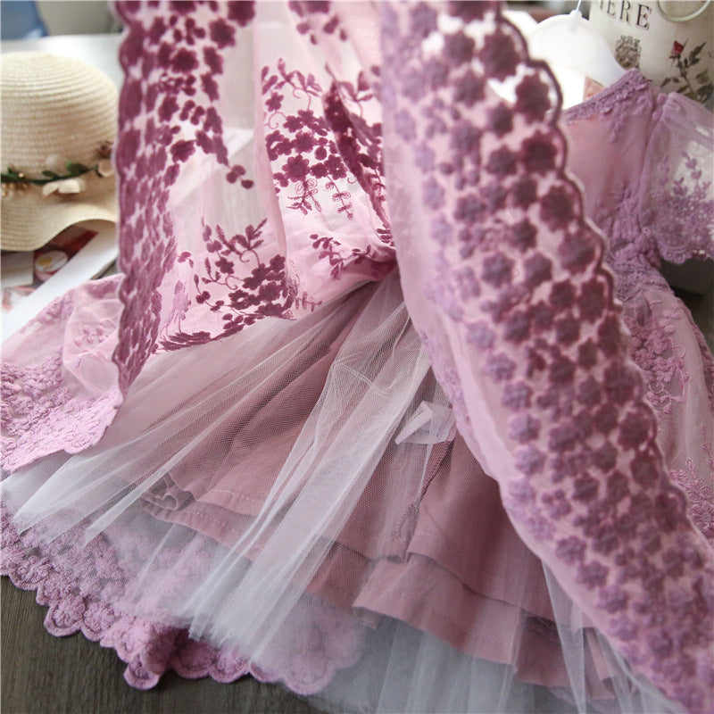 Rose Lace Floral Print Dresses for Girls
