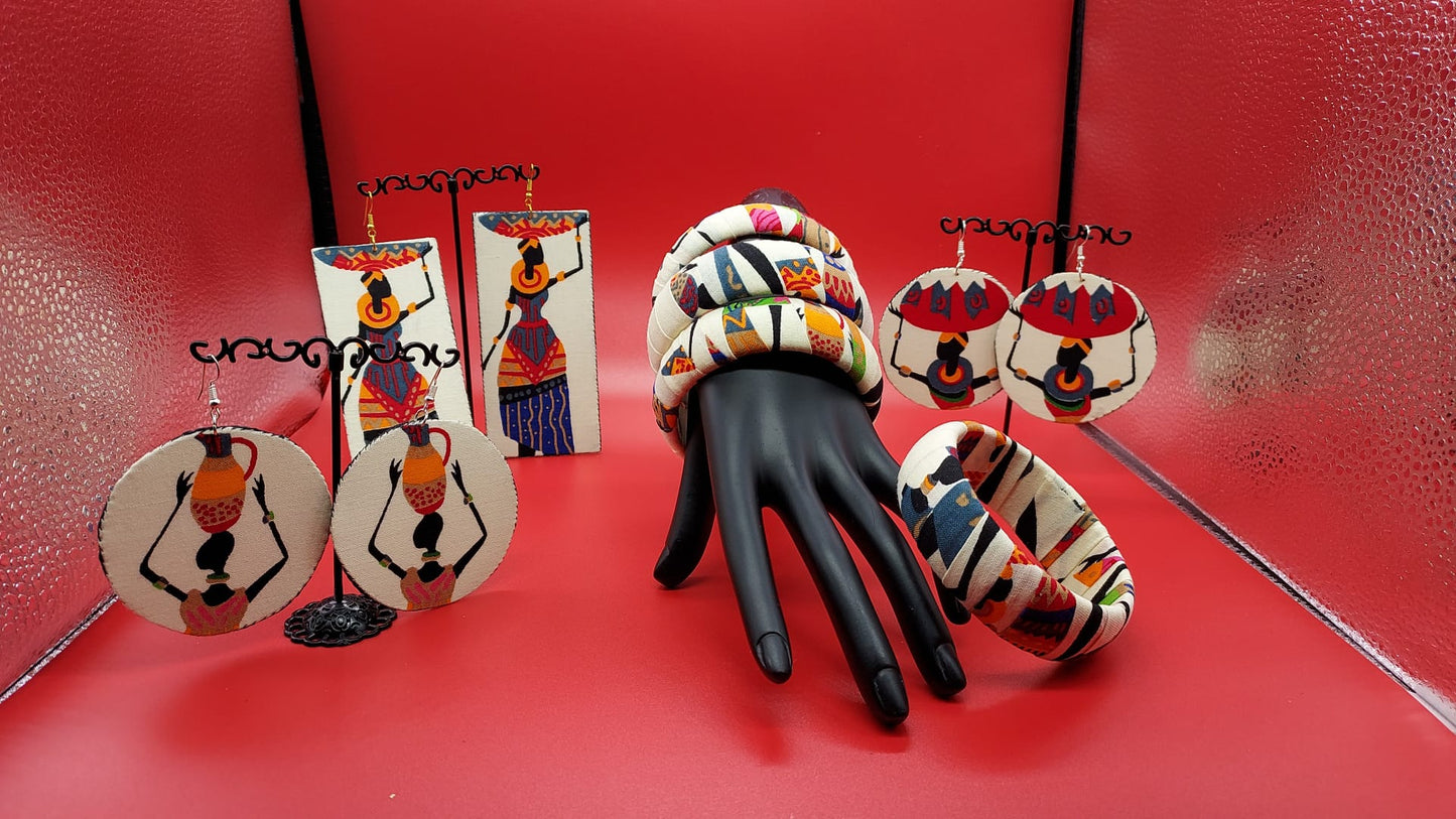 African Women Figure handmade Earring and Bracelet Sets.