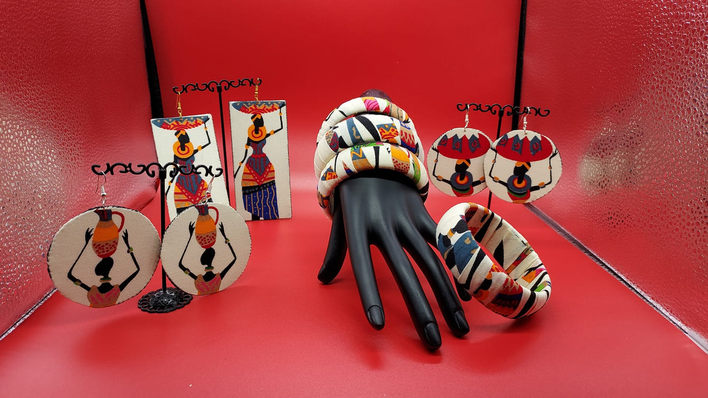 African Women Figure handmade Earring and Bracelet Sets.